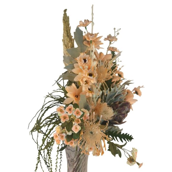 Silk Floral Arrangement Peach Beige Neutral Faux Bouquet 10 Stems Artificial Flo - Picture 4 of 16
